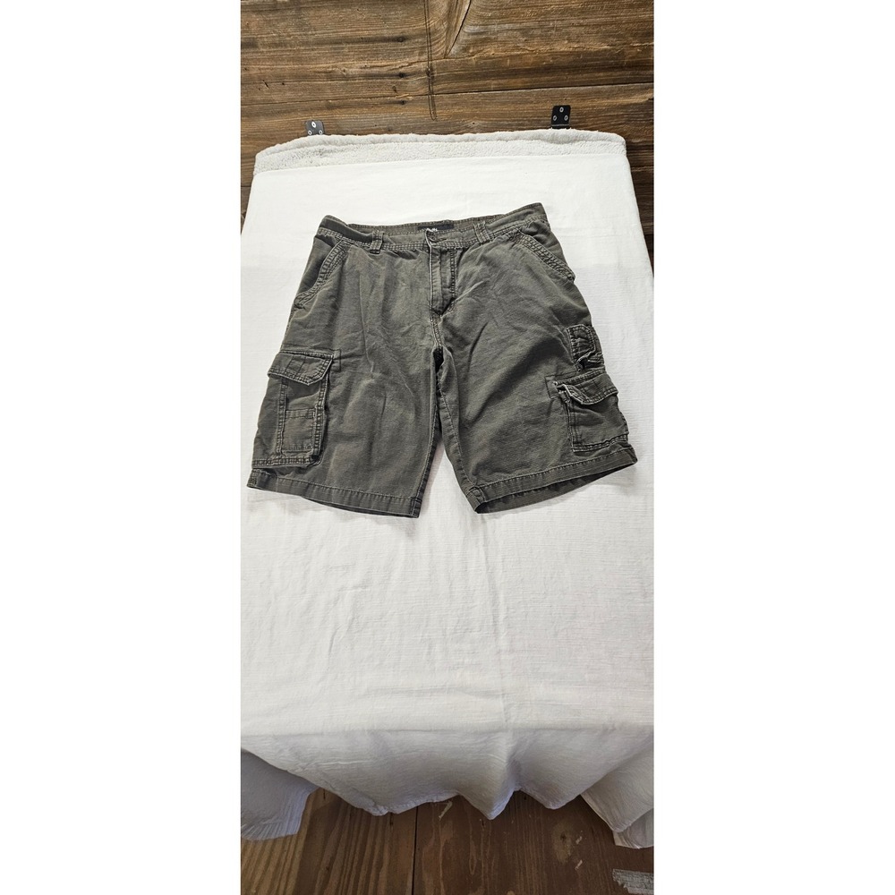 Carbon Mens Cargo Shorts Size 36 Faded Olive Green Cotton Ripstop Multi-Pocket
